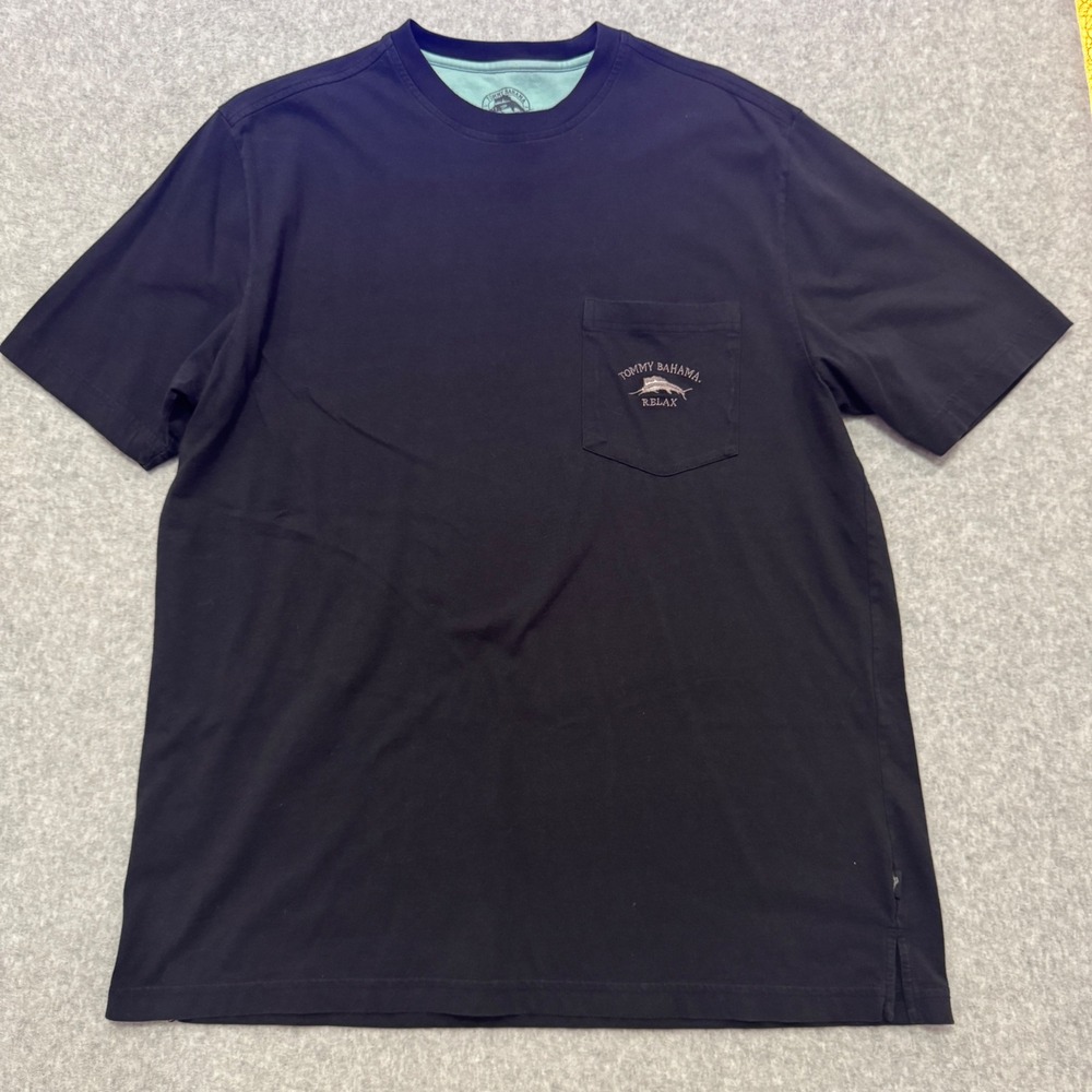 Tommy Bahama‎ Relax Mens Pima Cotton Pocket T-Shirt Navy Blue Marlin Logo Size M